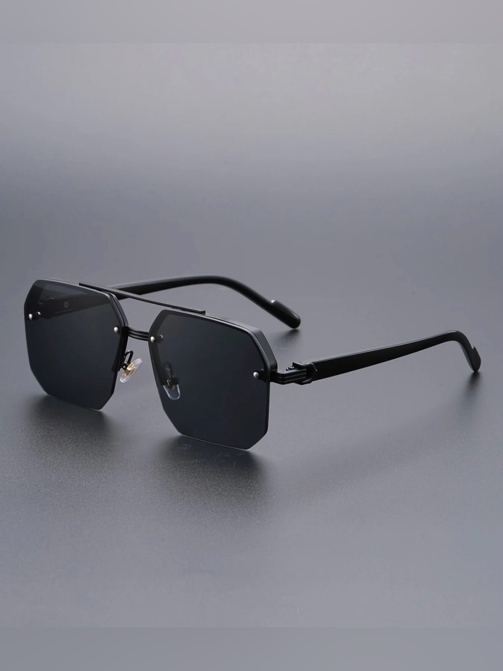 Men's Black Hexagon Rimless Sunglasses